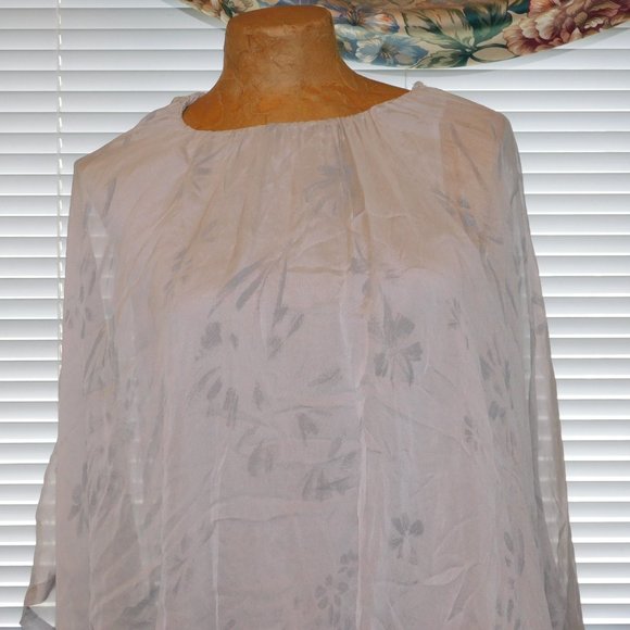 NWT Gray Print Silk Blouse BACI One Size O/S S M L  Made in Italy - Picture 3 of 5